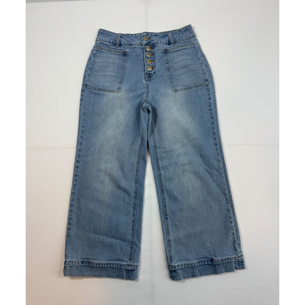 Fourth + Bay Wide Leg Jeans Women 8 Light Wash High Rise Button Fly Patch Pocket